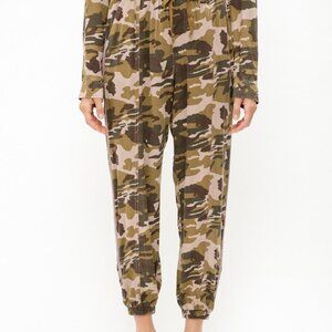 MYSTREE Camo Jogger Pants, Green Brown Drawstring Lounge Pants with Side Stripe